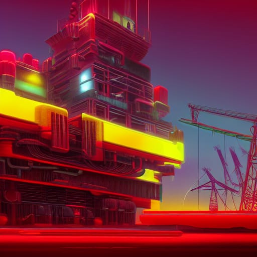 Neon Lit Oil Rig