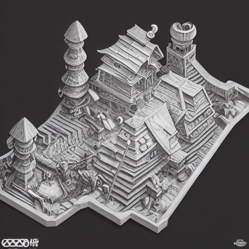 Paper Asian Castle Scene