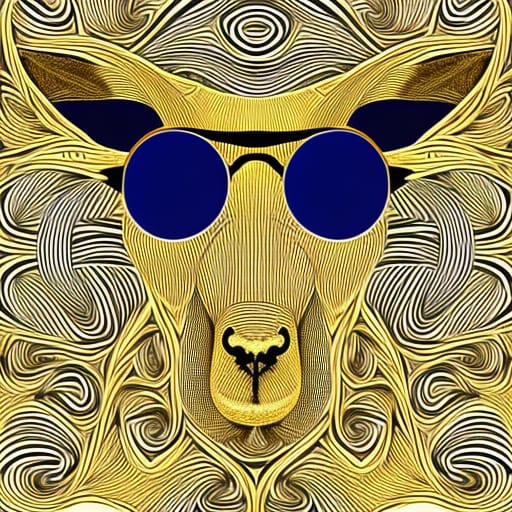 Gold Abstract Goat With Shades