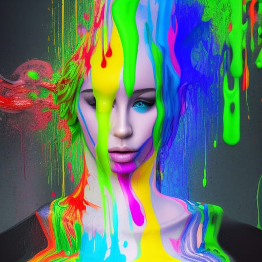 Girl Behind A Paint Waterfall