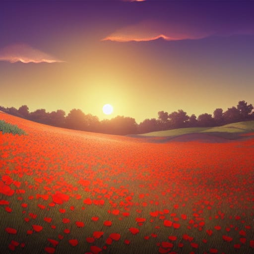 Field of Poppies at Sunset