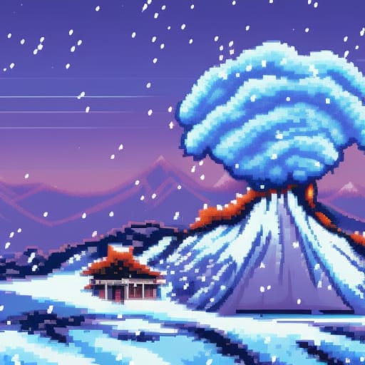 Pixel Snowy Volcano